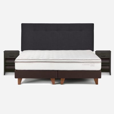 Cama Europea Classique+ 2 Plazas+Respaldo +Veladores Grafito