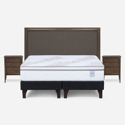 Cama Europea Neo Plus 2 Pl BD +Respaldo Nolita Café+Velador
