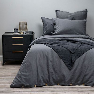 Funda Plumón Lino-Algodón Pure Liso 1 Plaza Grafito