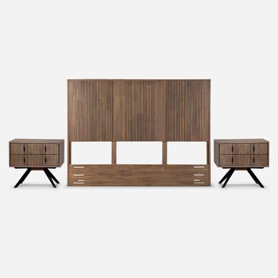 Set Respaldo 2 Plazas + Veladores Rosen Baruther Chocolate