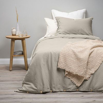 Funda Plumón Lino-Algodón Pure Liso Verde Oliva 1,5 Plazas