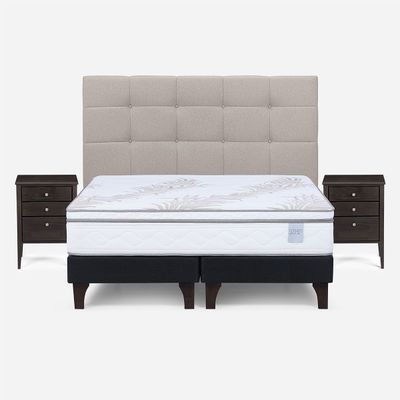 Cama Europea Neo Plus 2 Plazas + Muebles Issey Beige