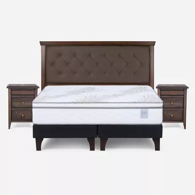 Cama Europea Neo Plus 2 Plazas + Respaldo+Veladores Brera