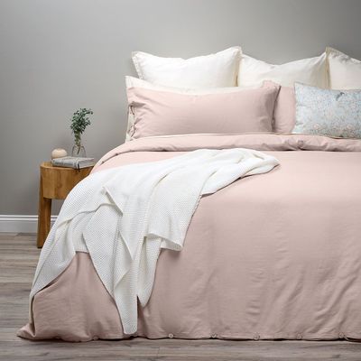 Funda Plumón Lino-Algodón Pure Liso Rosa Nude Súper King