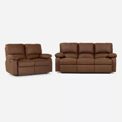 Set Sofás Reclinable 2 y 3 Cuerpos Archie Tela Café