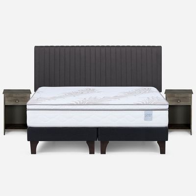 Cama Europea Neo Plus King + Respaldo + Velador Grafito