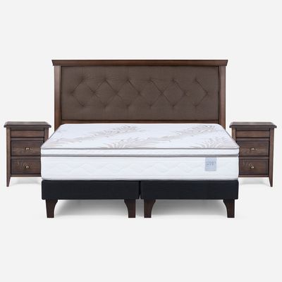Cama Europea Neo Plus King + Respaldo + Veladores Brera