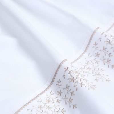 Imagen 2 del producto Sábana Rosen 220 Hilos Bordada Botánica Blanca 1,5 Plazas