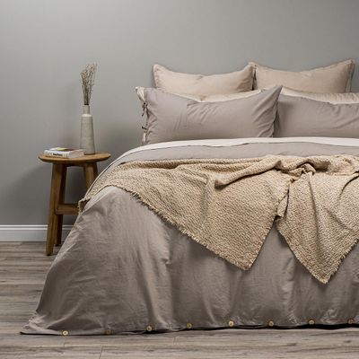 Funda Plumón Rosen Lino-Algodón Pure Liso 2 Plazas Topo