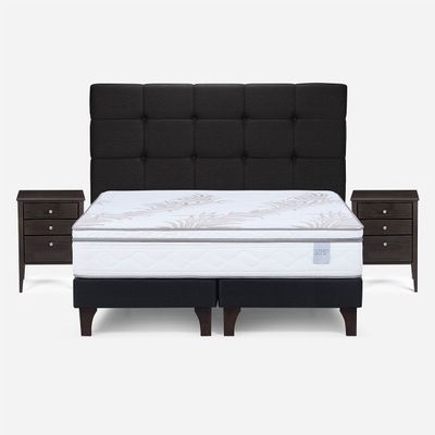 Cama Europea Neo Plus 2 Plazas + Muebles Issey Grafito