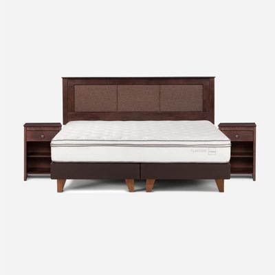 Cama Europea Classique+ King + Respaldo + Velador Chocolate