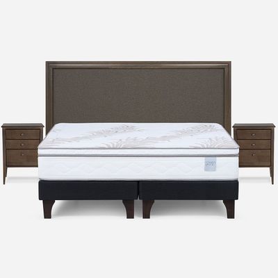 Cama Europea Neo Plus King BD + Respaldo Nolita Café+Velador