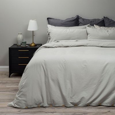 Funda Plumón Lino-Algodón Pure Liso Verde Salvia Super King