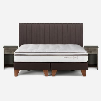 Cama Classique+ King + Respaldo Lucio y Velador Tabor