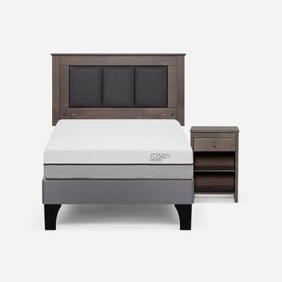 Cama Europea Pratta 1,5 Plazas Pata Madera +Respaldo+Velador