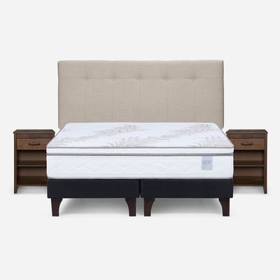 Cama Europea Neo Plus 2 Plazas+Respaldo N.B Natural+Velador