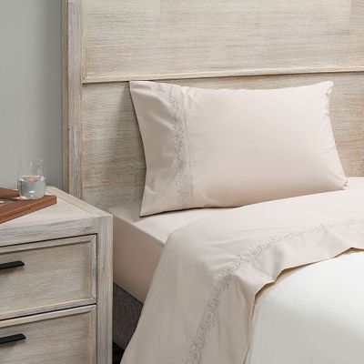 Sábana Rosen 220 Hilos Bordada Botánica Natural 1,5 Plazas