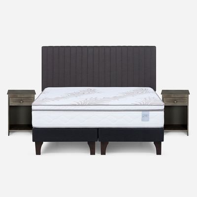 Cama Europea Neo Plus 2 Plazas + Respaldo + Velador Grafito