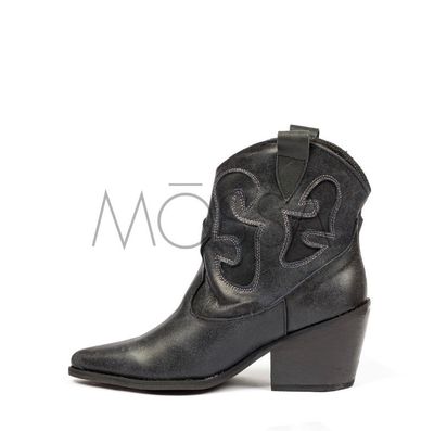 Botín Moss Negro bordado gris