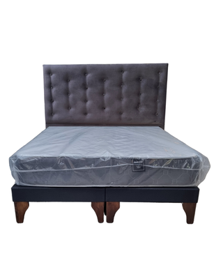 Cama 2 Plazas + Respaldo a Piso Negro + Colchón