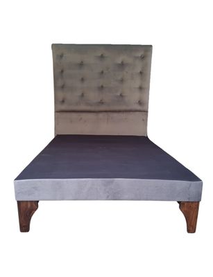 Base Cama Europea 1.5 plazas + Respaldo a Piso Gris Felpa