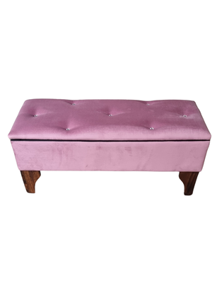 Banqueta Baul Botoné Palo Rosa Diamante Felpa