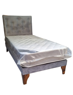 Imagen 2 del producto Cama Europea 1plaza Respaldo Gris Felpa Colchon Resorte Bonnell Marver