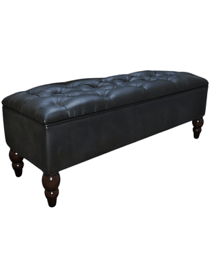 Imagen 2 del producto Banqueta Baul Capitoné Reina negra en eco cuero PU 120x40x42x20 Rimar