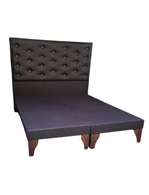 Imagen 2 del producto Base Europea Dividida + Respaldo a Piso Negro Eco Cuero Botón Diamante