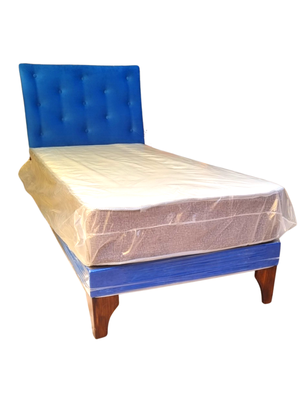 Imagen 2 del producto Cama Europea 1plaza Respaldo Azul Rey Felpa Colchon Resorte Bonnell Marver