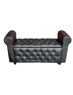 Imagen 2 del producto Banqueta Baúl Botone Con Brazos Negro Eco Cuero