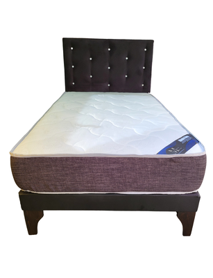 Imagen 2 del producto Cama Europea 1.5P Respaldo Negro Felpa Diamante Colchon Resorte Bonnell Marver