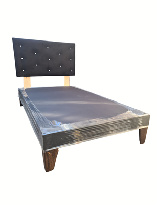 Imagen 2 del producto Base 1.5P + Respaldo Botone Negro Felpa Diamante Muebles Rimar