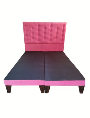 Base Europea Dividida + Respaldo a Piso Rosado Felpa