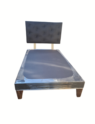 Base 1.5P + Respaldo Botoné Negro Felpa