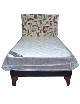 Cama Europea 1.5P Respaldo acolchado London Colchon Resorte Bonnell Marver