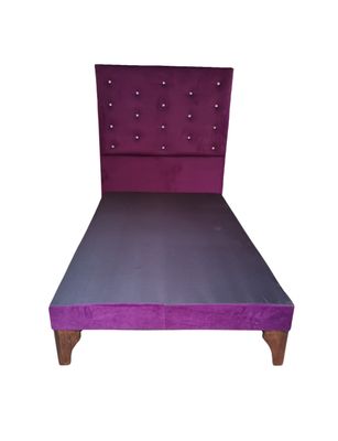 Base Cama Europea 1.5 plazas + Respaldo a Piso Morado Felpa Diamante