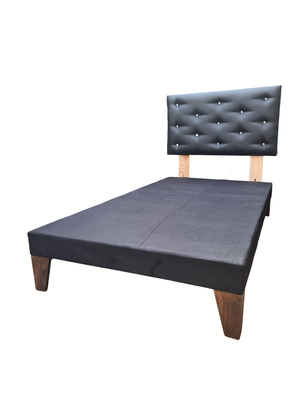 Imagen 2 del producto Base 1.5P + Respaldo Botoné Negro Cuero Diamante