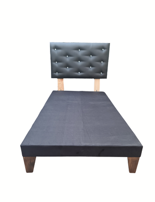 Base 1.5P + Respaldo Botoné Negro Cuero Diamante