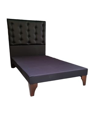 Imagen 2 del producto Base Cama Europea 1.5 plazas + Respaldo a Piso Negro Eco Cuero