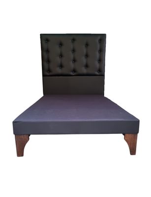 Base Cama Europea 1.5 plazas + Respaldo a Piso Negro Eco Cuero