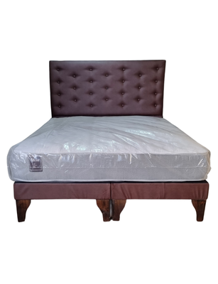Cama Europea 2 Plazas Respaldo Eco Cuero A Piso Chocolate