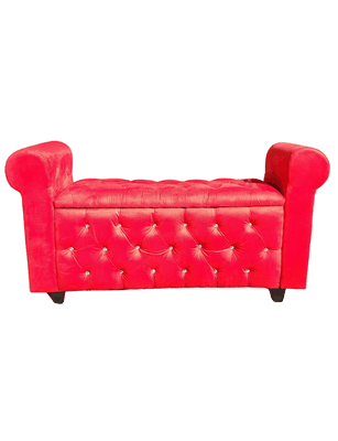 Imagen 2 del producto BANQUETA BAUL CON BRAZOS FELPA ROJO BOTON DIAMANTE 