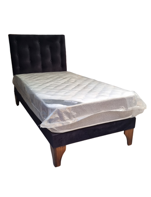 Imagen 2 del producto Cama Europea 1plaza Respaldo Negro Felpa Colchon Resorte Bonnell Marver