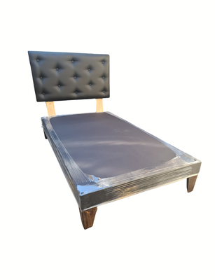 Imagen 2 del producto Base 1.5P + Respaldo Botone Negro Cuero Pu Muebles Rimar