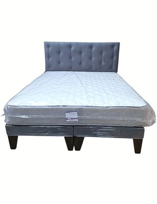Cama Europea 2Plazas Gris Oscuro Felpa