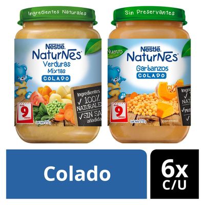 Colado NESTLÉ® NATURNES® Verduras mixtas y Garbanzos 215g X12 Frascos