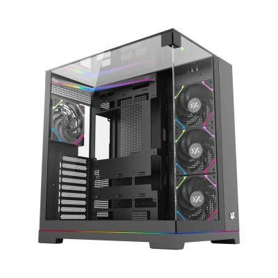 Gabinete Gamer XYZ Tesseract, Vidrio Panorámico 3D, Doble Cámara, 4x Fans ARGB, ATX, Black