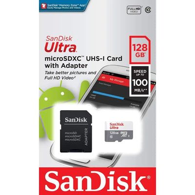 Memoria microSDXC SanDisk Ultra, 128GB, UHS-I, Adaptador SD