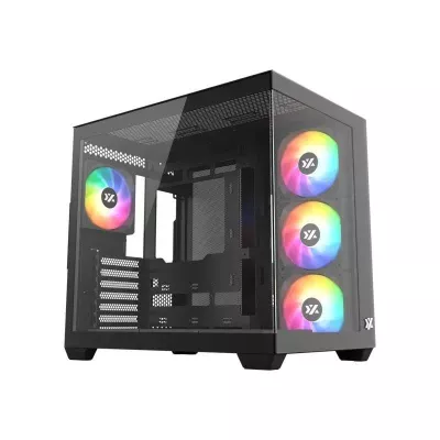 Gabinete Gamer XYZ Tesseract X, 2x Vidrio Templado, Doble Cámara, 7 Fans Incluidos, Negro